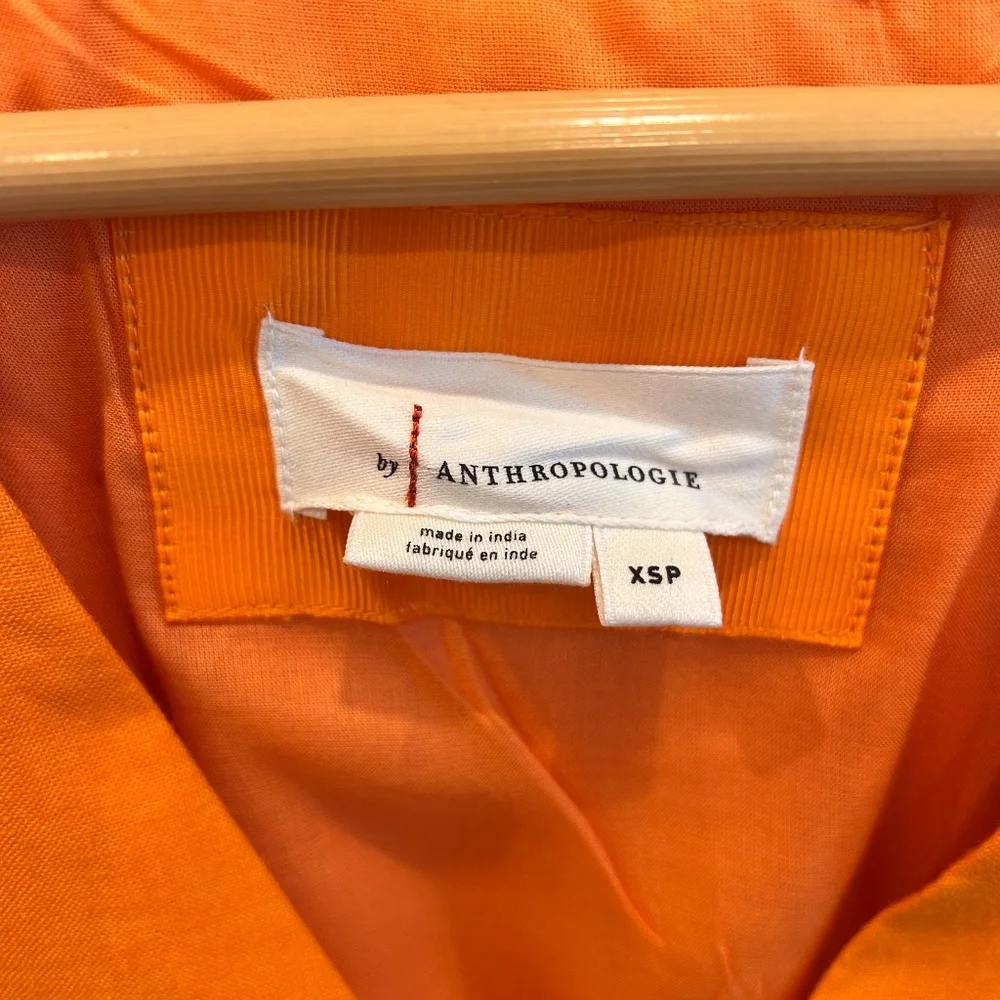 by Anthropologie Renee Dress XS Midi Orange Linen Flutter Sleeve - Picture 5 of 9